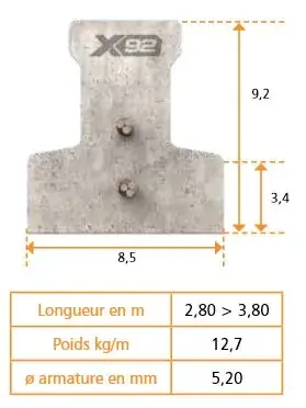 Poutrelle KP1 avec étais X92 - Béton précontraint - 2,7 ml Remise