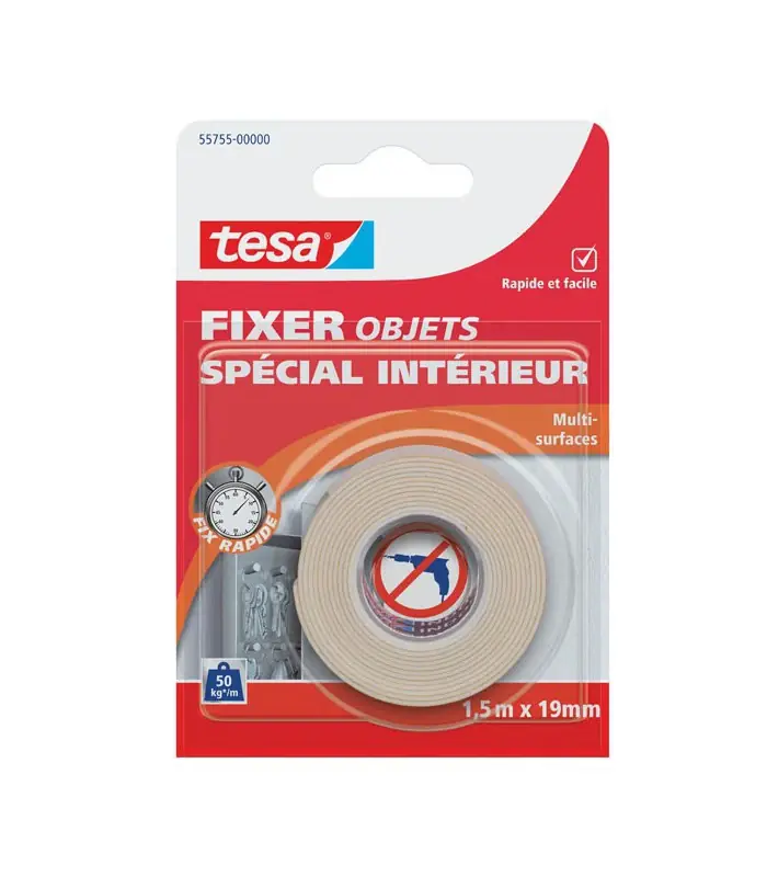 Adhésif fixation objets intérieurs 1,5m x 19mm Commander Maintenant