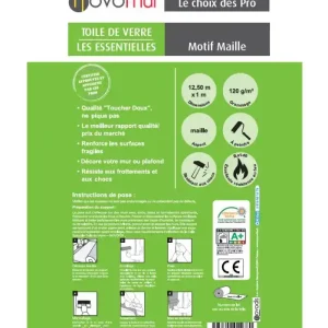 Meilleure Vente Toile de verre à peindre maille 120g/m² Novomur - 12,5M/25 M