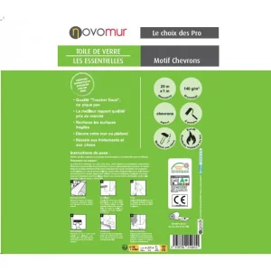 Expédition Rapide Toile de verre à peindre Chevrons 140g/m² Novomur - 12,5M/25M