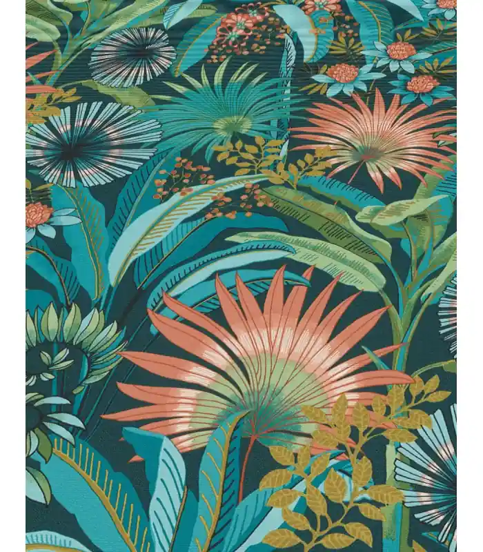 Certifié Papier peint Erismann - Collection Martinique - Intissé grainé - Décor EXOTIC BLEU FONCE