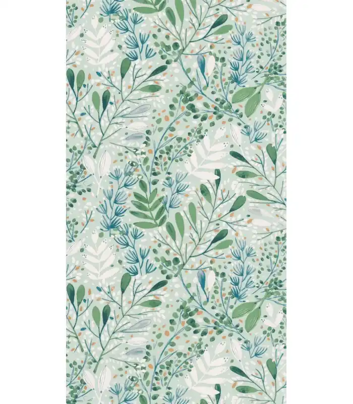Promotion Saisonnière Papier peint Joy Bleu et Or sur Fond Vert d‘Eau - Collection Green Life 2 - CASELIO - Réf. GNL2101697672