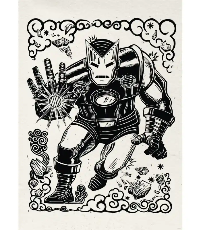 Jusqu'à Épuisement Des Stocks MARVEL IRON MAN LINO-CUT 50X70
