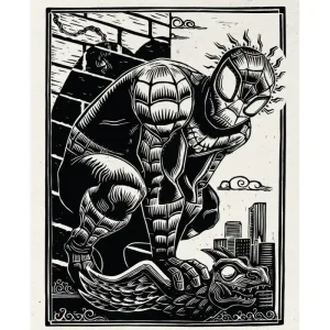 Authentique MARVEL SPIDER-MAN LINO-CUT 50X70