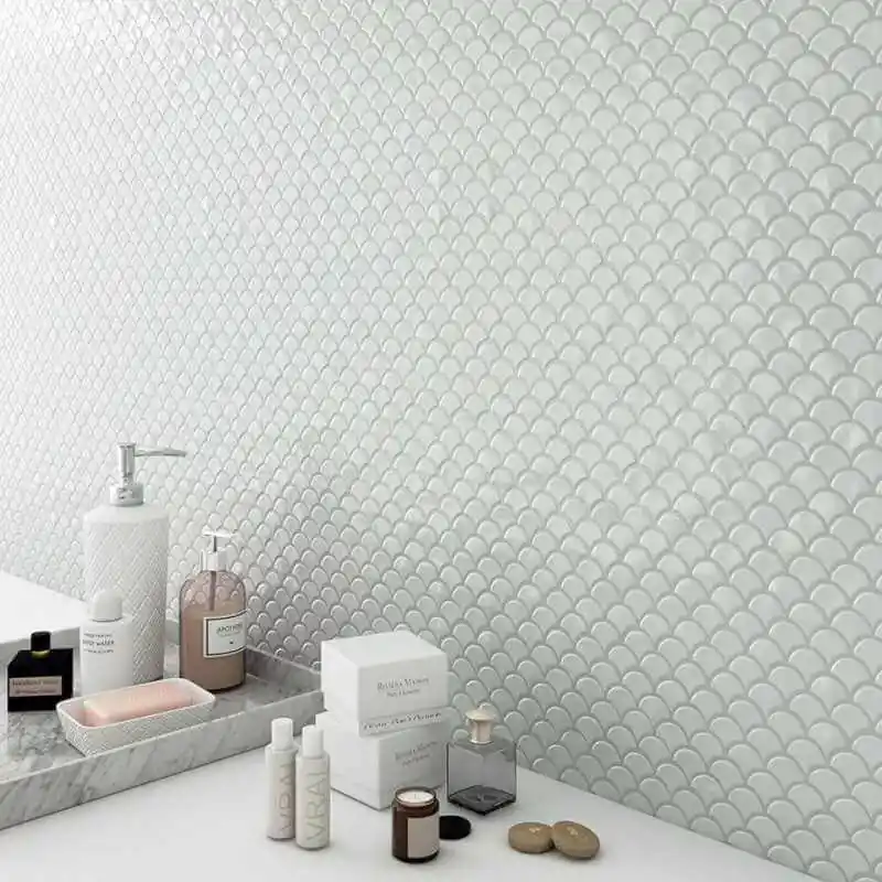 Mosaïque mur intérieur écaille brillant white 30x30 cm Acheter En Ligne