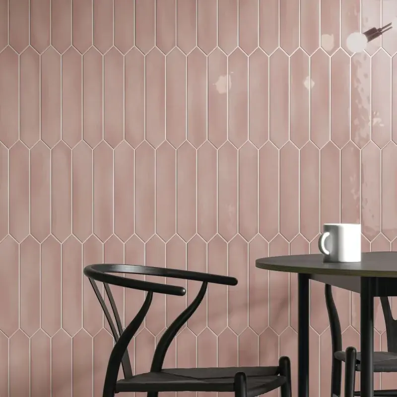Vente Flash Carrelage mural aspect zellige picket Optics pink brillant 6,5x33,2 cm