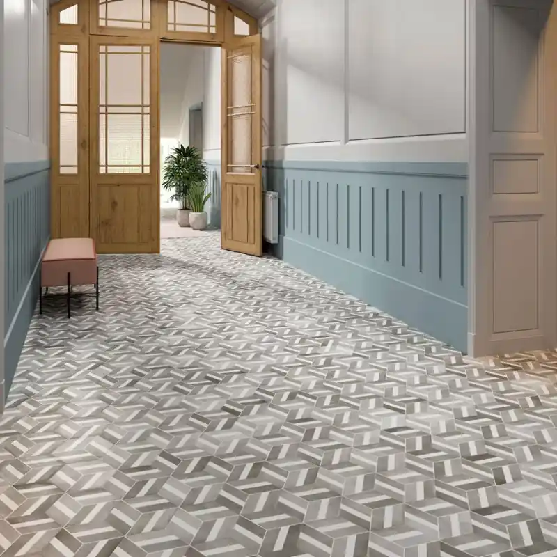 Carrelage hexagonal mur et sol Bari grey mat 23x27 cm Usine Directe