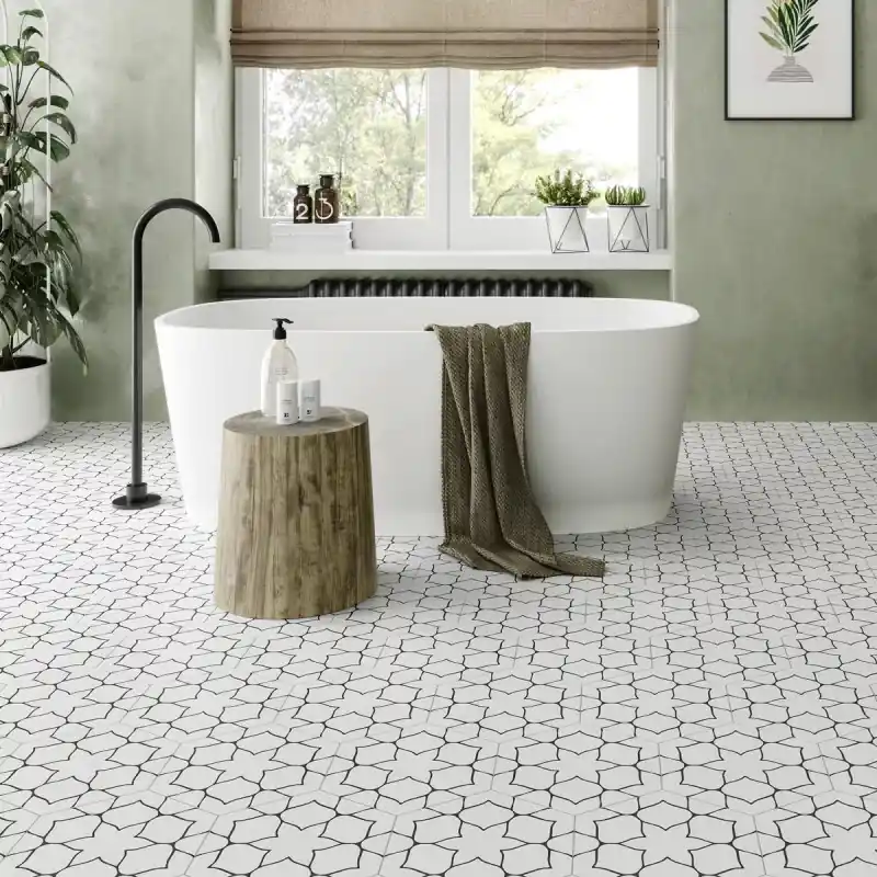 Quantité Limitée Carrelage sol et mur intérieur hexagonal Kerala white satiné 28,5x33 cm
