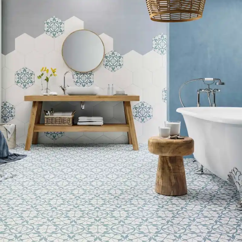 Prix Cassé Carrelage sol-mur intérieur hexagonal Carnaby sky mat 28,5x33 cm