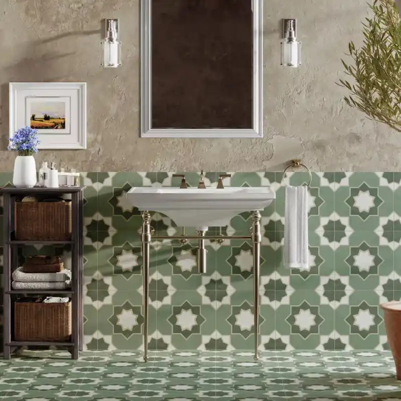 Certifié Carrelage sol-mur intérieur aspect carreau ciment Izmir olive mat 33x33 cm