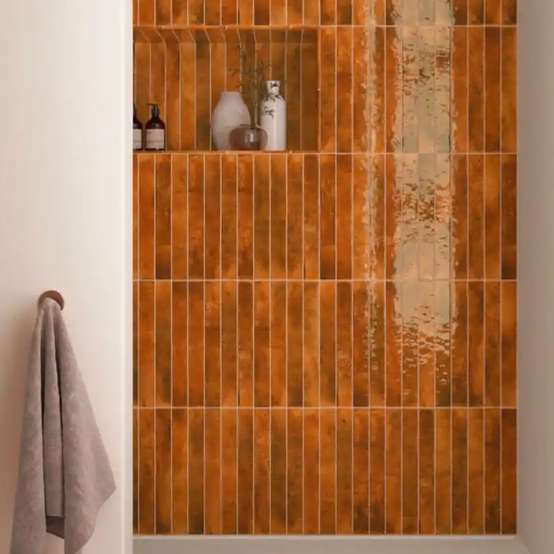 Nouvelle Collection Carrelage mur intérieur aspect zellige Bali ginger brillant 5x40 cm