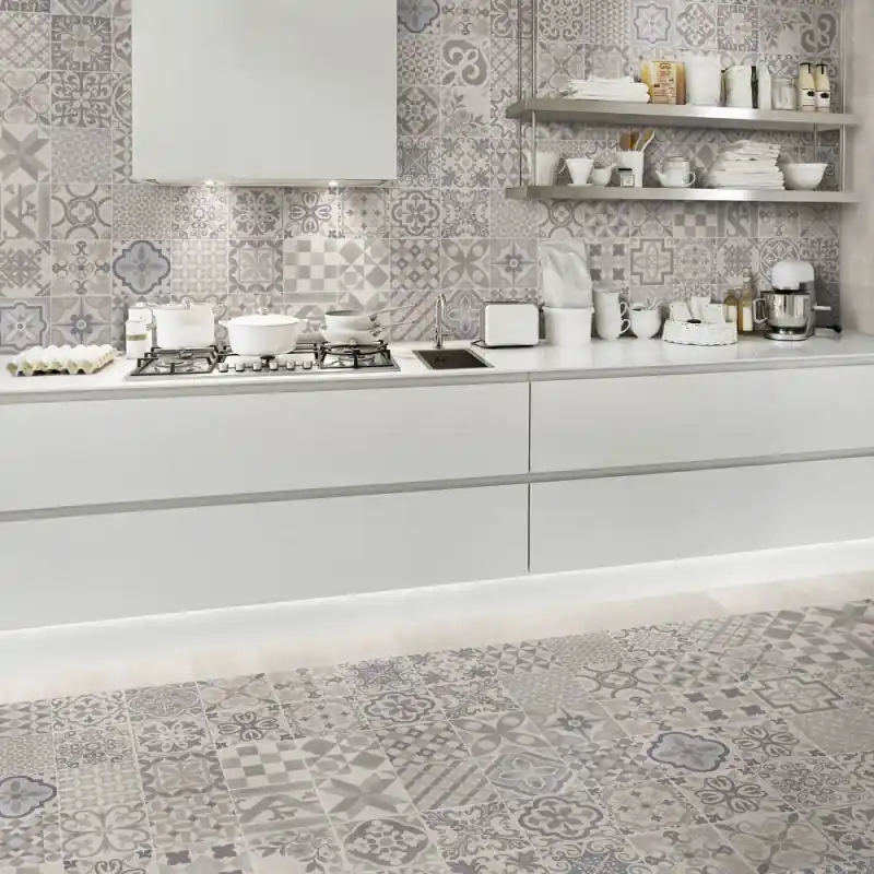 Prix Promo Carrelage sol et mur intérieur aspect carreau ciment Skyros deco gris mat 44x44 cm