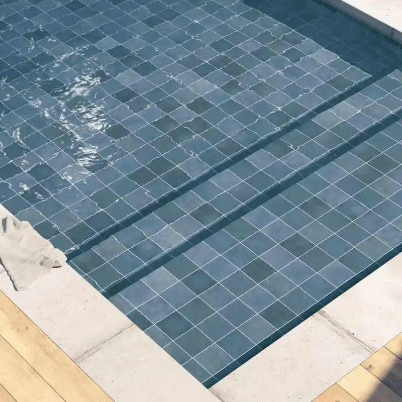 Carrelage aspect zellige Spa&Pools colonial blue brillant15x15 cm Paiement Sécurisé