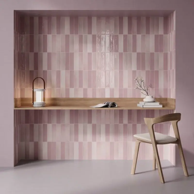 Meilleur Choix Carrelage mural aspect zellige Moos pink brillant 6,5x26 cm