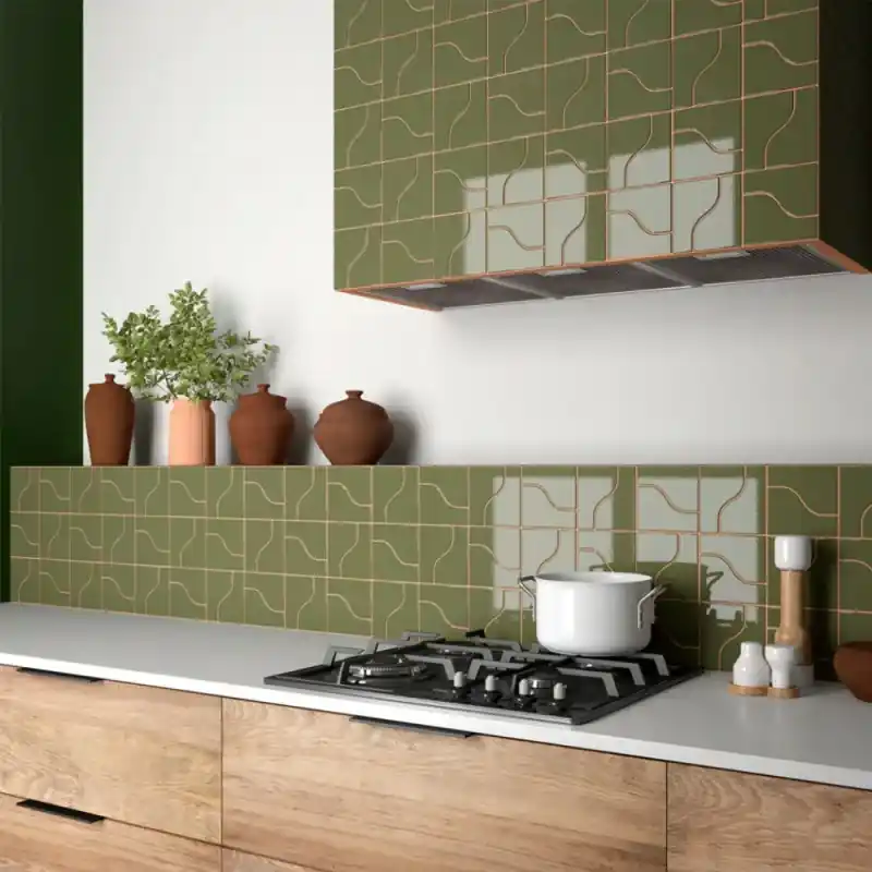 Satisfait Ou Remboursé Carrelage mur intérieur aspect zellige Curve garden green brillant 8,3x12 cm