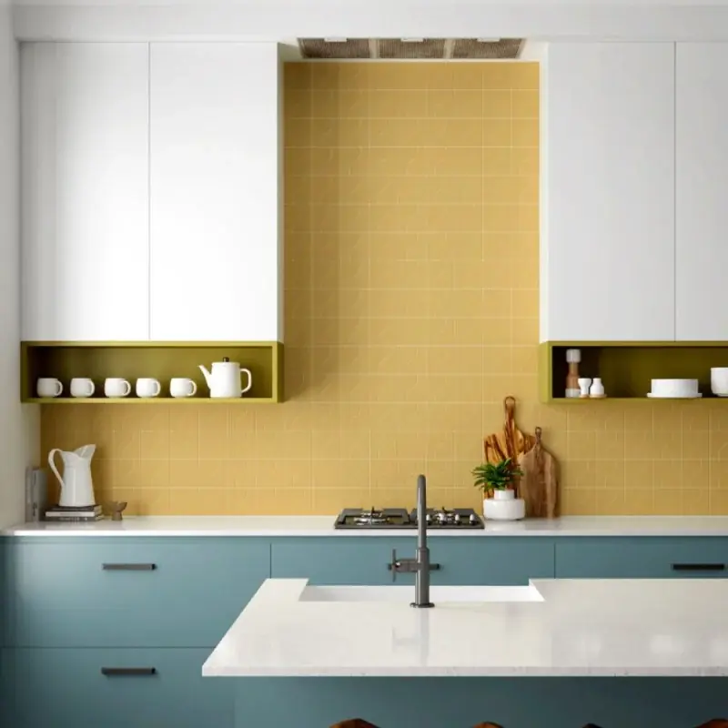 Carrelage mur intérieur aspect zellige Curve yellow mat 8,3x12 cm Jusqu'à Épuisement Des Stocks