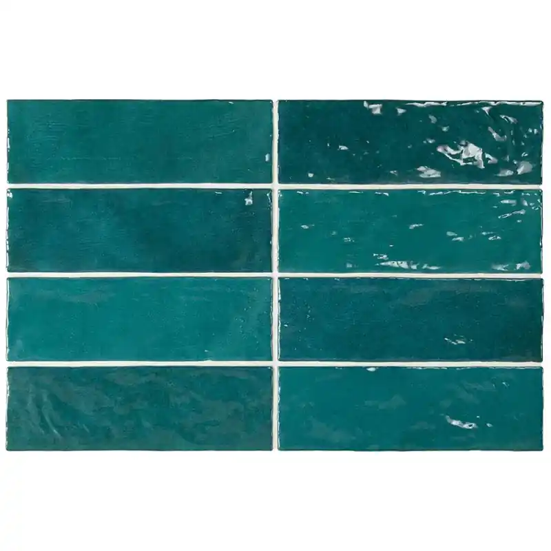 Carrelage mural aspect zellige La Riviera quetzal brillant 6,5x20 cm Achat Immédiat