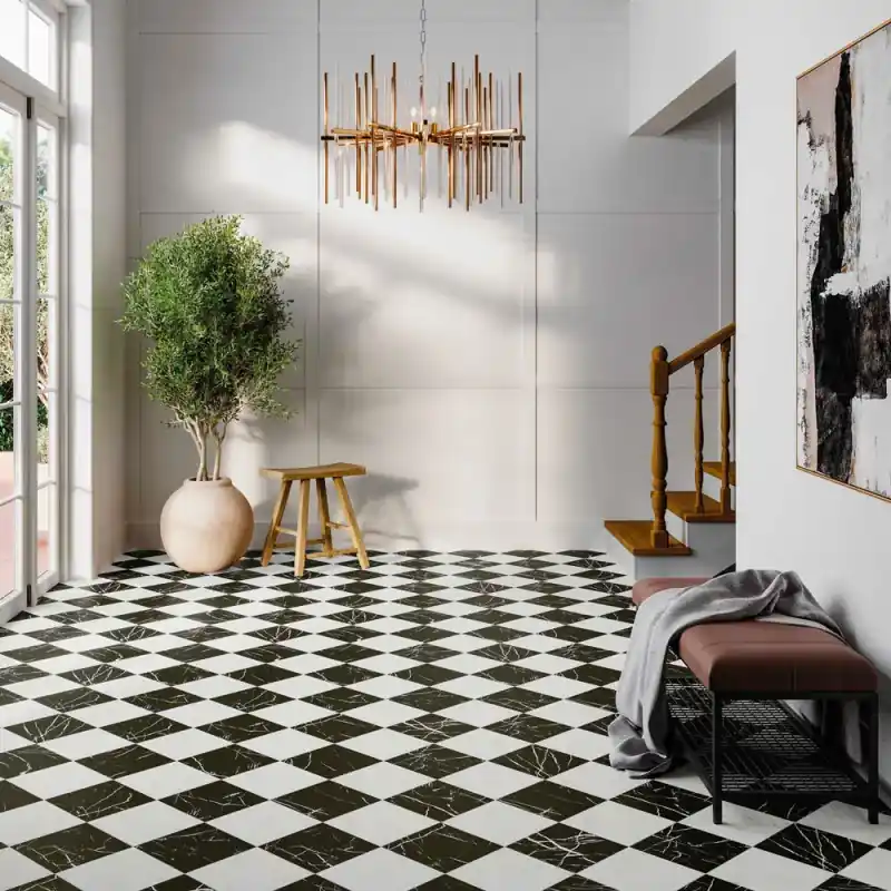 Usine Directe Carrelage sol et mur intérieur aspect marbre Chess marquina satiné 44x44 cm