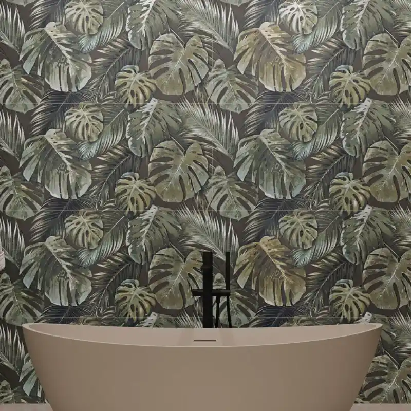 Expédition Rapide Carrelage mural effet papier peint Garden areca dark mat 60x120 cm