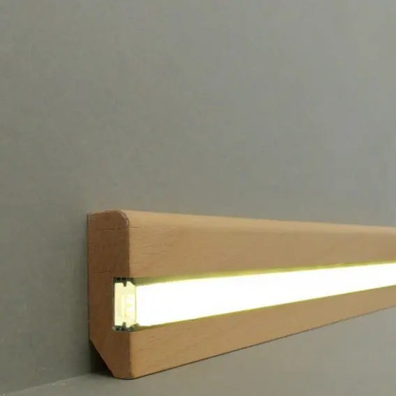 Nouvel Arrivage Plinthe lumineuse "Heidelberg" bois massif 20 x 58 x 2400 mm hêtre Plinthe LED PROVISTON