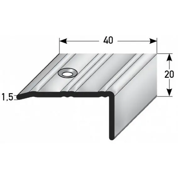 Nez de marche cornière 20 mm x 40 mm inox antidérapant R10 DIN 51130 Certifié
