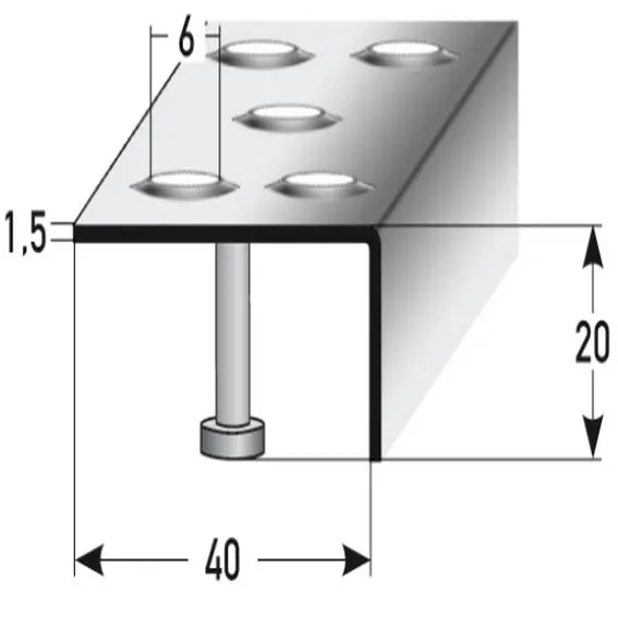 Affaire À Saisir Nez de marche 20 mm x 40 mm inox antidérapant R12 DIN 51130 perforation embossée