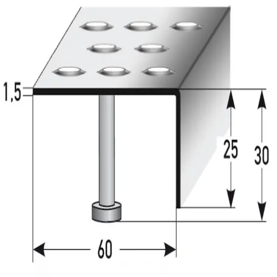 Nez de marche 25 mm x 60 mm inox antidérapant R12 DIN 51130 perforation embossée Meilleur Prix