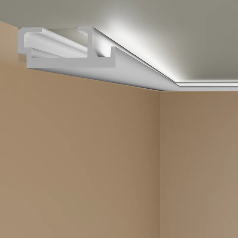 Elite Decor Moulure de plafond LED "KD408" Polystyrène 195 x 80 x 1150 mm Blanc Prix Choc