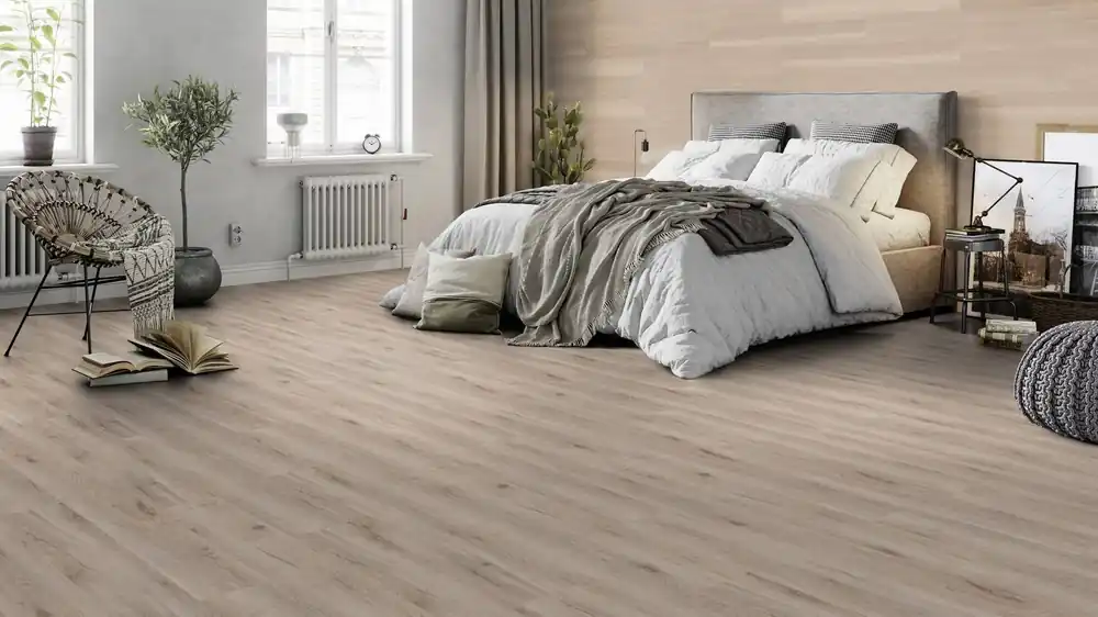 Sol vinyle PVC 24H3 8102H Revêtement de sol Vinyle design 1212.4x177.35x5.5mm PVC clipsable Beige Prix Cassé