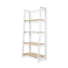 Etagère Industrielle Pliable 4 Niveaux 64x134,5cm Chêne et Métal Blanc Promotion