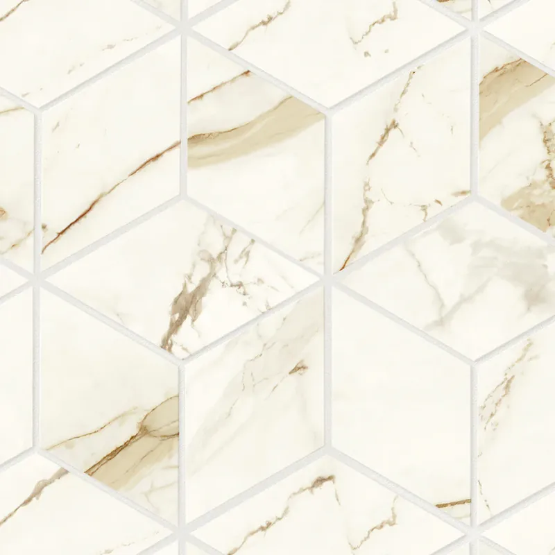 Mosaïque effet Marbre Blanc Calacatta Supreme Hexa Cube 35x30x0,9 cm Mat Faventa - Mur intérieur Remise