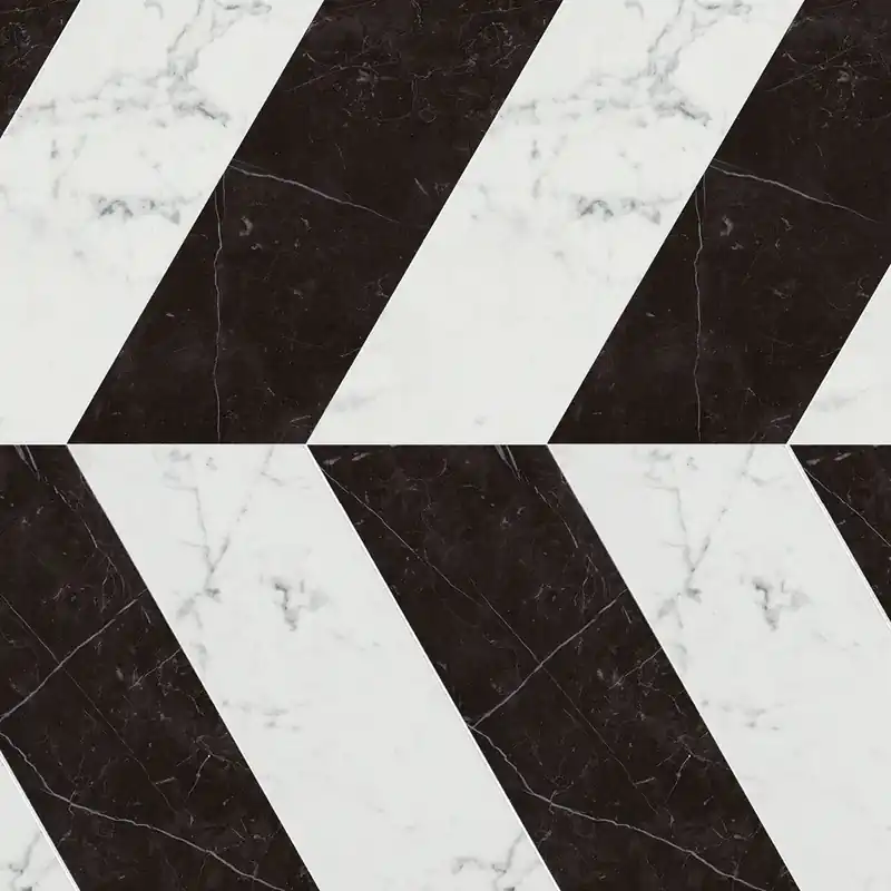 Mosaïque effet Marbre Blanc Carrare / Noir Marquina Chevron 22,9x22,5x0,95 cm Brillant Marvillo - Mur intérieur Marque
