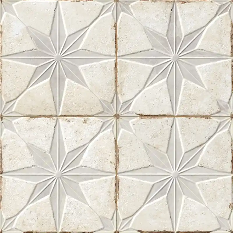 Carrelage Vintage effet Carreau ciment 3D Etoile Blanche et Fond Blanc 22,3x22,3x0,9 cm Sparta - Sol et mur intérieur Affaire À Saisir