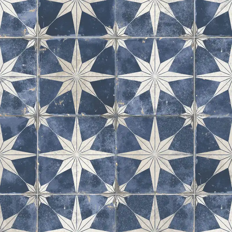 Réduction Carrelage Vintage effet Carreau ciment Etoile Blanche et Fond Bleu 45x45x0,95 cm Sparta - Sol et mur intérieur