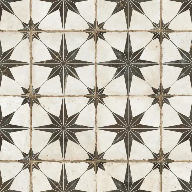Vente Flash Carrelage Vintage effet Carreau ciment Etoile Noire et Fond Blanc 45,2x45,2x0,95 cm In&Out Sparta - Sol et mur intérieur et Sol extérieur