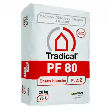 Tradical® chaux PF 80 - liant chaux aérienne et chaux hydraulique (sac 20 kg) Pas Cher