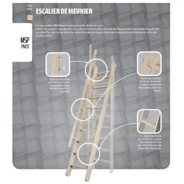 Escalier de meunier Pivot en sapin 300 x 55 cm Fakro (pièce) Prix Bas